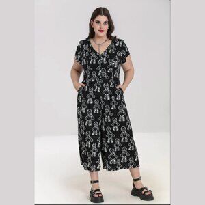 Hell Bunny Voodoo Doll Short Sleeve V Neck Bodice Wide Leg UK18 US14 XL Jumpsuit
